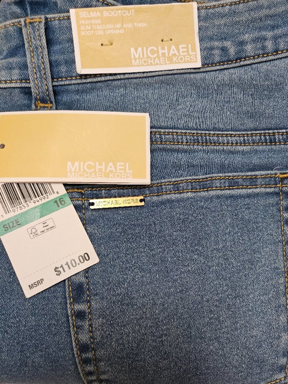 Michael Kors Selma Bootcut Jeans High Rise Medium Wash Blue Denim Size 16 NWT - Picture 4 of 6